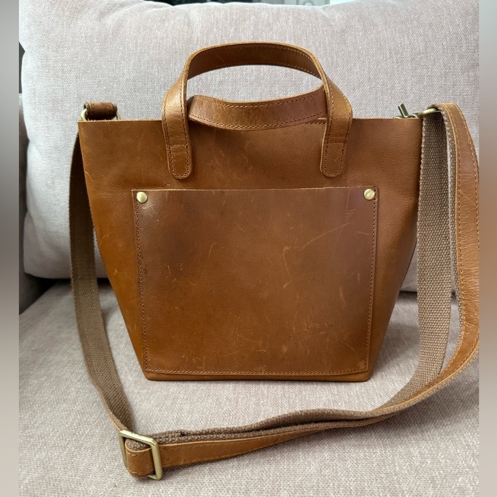 Brown Leather Mini Travel Tote Crossbody Bag